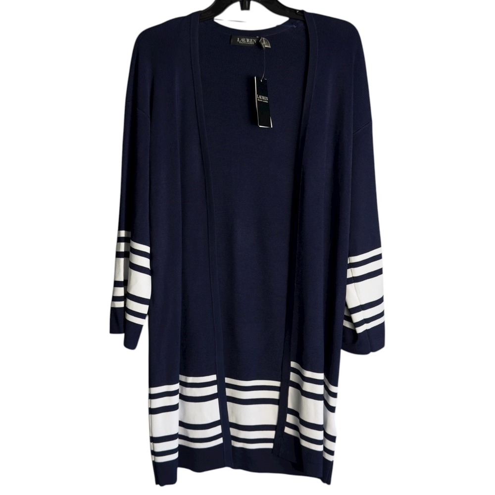 Lauren Ralph Lauren Womens Small Open Front Navy Blue Long‎ Cardigan NWT